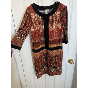 Emma & Michele Paisley Dress 3/4 Sleeve Career Casual Brown Red S‎